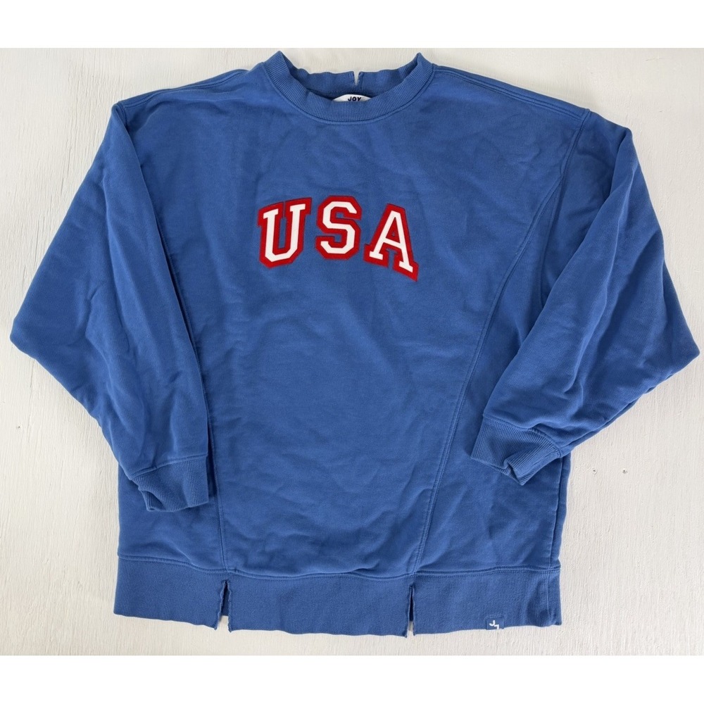 joy lab womens french terry USA Blue Crewnext Relaxed Fit Size Small 4th Of July - Picture 2 of 16